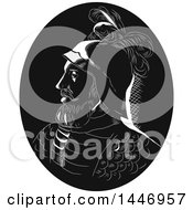 Retro Engraved Or Woodcut Styled Profile Bust Portrait Of Vasco Nunez De Balboa Spanish Explorer In A Black And White