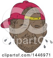 Sketched Drawing Styled Black Male Rapper Wearing A Backwards Hat And Crying