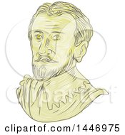 Poster, Art Print Of Sketched Drawing Styled Bust Of A Bust Of A 15th Century Spanish Conquistador