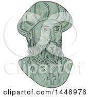 Poster, Art Print Of Sketched Drawing Styled Bust Of Vasco Da Gama 1st Count Of Vidigueira Portuguese Explorer And The First European To Reach India By Sea