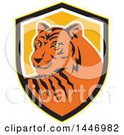 Poster, Art Print Of Retro Tiger Mascot In A Yellow Black White And Orange Shield