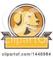 Poster, Art Print Of Retro Yellow Labrador Dog In A Ray Circle Over A Blank Banner