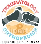 Clipart Of A Human Knee Joint With Traumatology And Orthopedics Text Royalty Free Vector Illustration