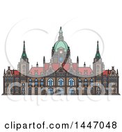 Poster, Art Print Of Line Drawing Styled German Landmark New City Hall