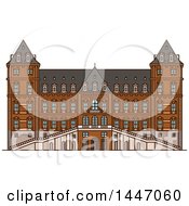 Clipart Of A Line Drawing Styled Italian Landmark Castle Of Valentino Royalty Free Vector Illustration