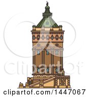 Poster, Art Print Of Line Drawing Styled German Landmark Wasserturm