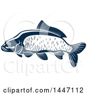 Poster, Art Print Of Navy Blue And White Carp Fish