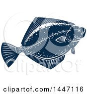 Poster, Art Print Of Navy Blue And White Flounder Fish