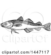 Poster, Art Print Of Black And White Sketched Navaga Fish