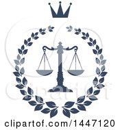 Poster, Art Print Of Navy Blue Laurel Wreath With A Crown And Legal Scales Of Justice