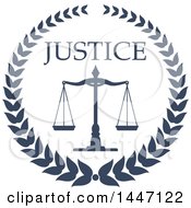 Clipart Of A Navy Blue Laurel Wreath With Legal Scales Of Justice With Text Royalty Free Vector Illustration