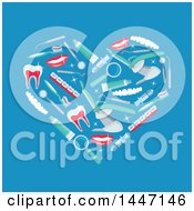 Heart Formed Of Dental Icons On Blue