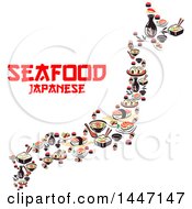 Clipart Of A Map Of Japan Made Of Oriental Cuisine With Text Royalty Free Vector Illustration by Vector Tradition SM