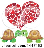 Poster, Art Print Of Cute Tortoise Valentine Couple Under Hearts