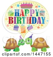 Poster, Art Print Of Happy Birthday Greeting Over A Cute Party Tortoise Turtle Couple