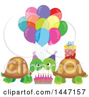 Poster, Art Print Of Cute Tortoise Turtle Couple Celebrating At A Birthday Party