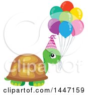 Poster, Art Print Of Cute Party Tortoise Turtle Wearing A Party Hat With Birthday Balloons