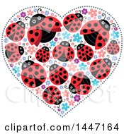 Clipart Of A Heart Formed Of Flowers And Ladybugs Royalty Free Vector Illustration