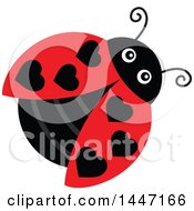 Poster, Art Print Of Cute Ladybug With Black Heart Shaped Dots