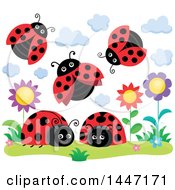Poster, Art Print Of Group Of Ladybugs And Flowers