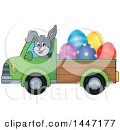 Poster, Art Print Of Cartoon Happy Easter Bunny Rabbit Transporting Eggs In A Pickup Truck