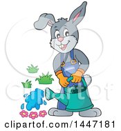 Poster, Art Print Of Cartoon Happy Gardener Bunny Rabbit Using A Watering Can