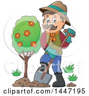 Poster, Art Print Of Cartoon Caucasian Male Gardener Planting A Tree