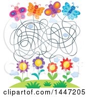 Clipart Of A Maze Game Of Butterflies And Flowers Royalty Free Vector Illustration