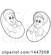 Clipart Of Black And White Lineart Bundled Babies Royalty Free Vector Illustration
