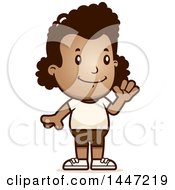 Clipart Of A Retro Waving African American Girl In Shorts Royalty Free Vector Illustration