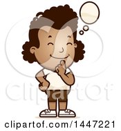 Clipart Of A Retro Thinking African American Girl In Shorts Royalty Free Vector Illustration