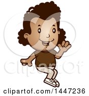 Clipart Of A Retro African American Girl Sitting And Waving Royalty Free Vector Illustration