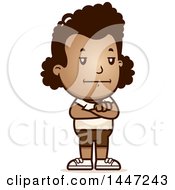 Retro Bored Or Stubborn African American Girl In Shorts Standing With Folded Arms