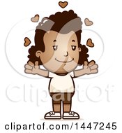 Retro African American Girl In Shorts With Open Arms And Love Hearts