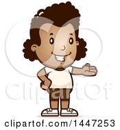 Clipart Of A Retro Presenting African American Girl In Shorts Royalty Free Vector Illustration by Cory Thoman