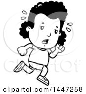 Clipart Of A Retro Black And White Tired African American Girl Running In Shorts Royalty Free Vector Illustration