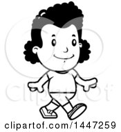 Clipart Of A Retro Black And White African American Girl Walking In Shorts Royalty Free Vector Illustration