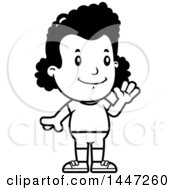 Clipart Of A Retro Black And White Waving African American Girl In Shorts Royalty Free Vector Illustration
