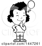 Clipart Of A Retro Black And White Thinking African American Girl In Shorts Royalty Free Vector Illustration