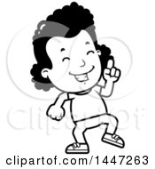 Clipart Of A Retro Black And White African American Girl Doing A Happy Dance Royalty Free Vector Illustration