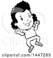 Clipart Of A Retro Black And White African American Girl Jumping Royalty Free Vector Illustration