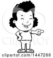 Clipart Of A Retro Black And White African American Girl Laughing And Pointing Royalty Free Vector Illustration