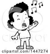 Clipart Of A Retro Black And White African American Girl Singing Royalty Free Vector Illustration