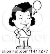 Clipart Of A Retro Black And White African American Girl Thinking Royalty Free Vector Illustration