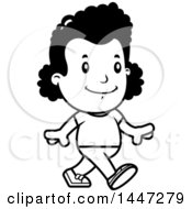 Clipart Of A Retro Black And White African American Girl Walking Royalty Free Vector Illustration