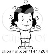 Poster, Art Print Of Retro Black And White African American Girl In Shorts With Open Arms And Love Hearts