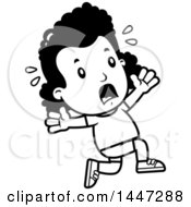 Clipart Of A Retro Black And White African American Girl In Shorts Running Scared Royalty Free Vector Illustration
