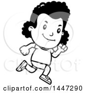 Clipart Of A Retro Black And White African American Girl Running In Shorts Royalty Free Vector Illustration
