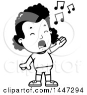 Clipart Of A Retro Black And White Singing African American Girl In Shorts Royalty Free Vector Illustration