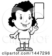 Clipart Of A Retro Black And White Talking African American Girl In Shorts Royalty Free Vector Illustration
